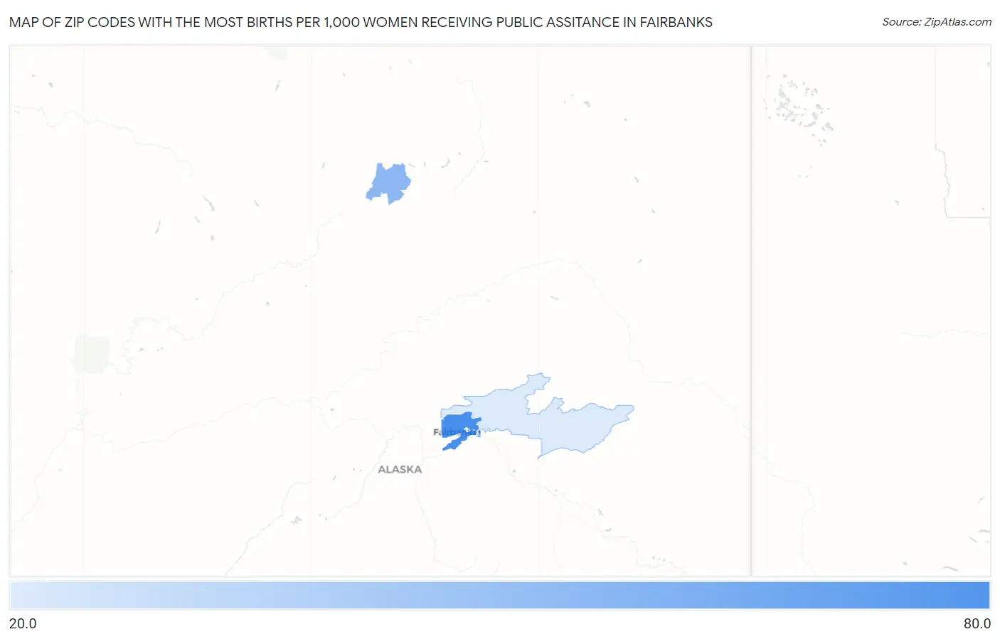 Zip Codes with the Most Births per 1,000 Women Receiving Public Assitance in Fairbanks Map