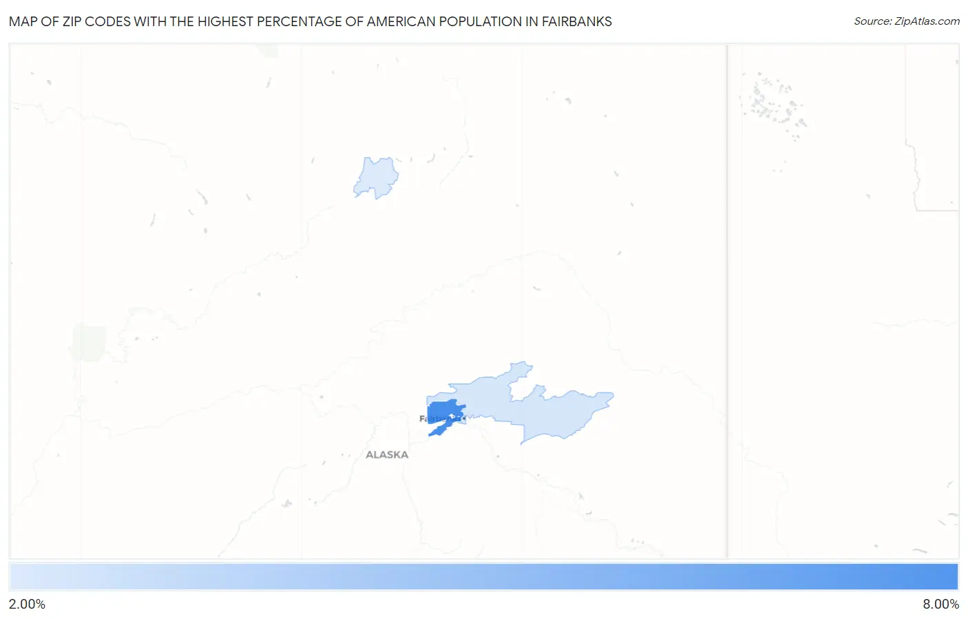 Zip Codes with the Highest Percentage of American Population in Fairbanks Map