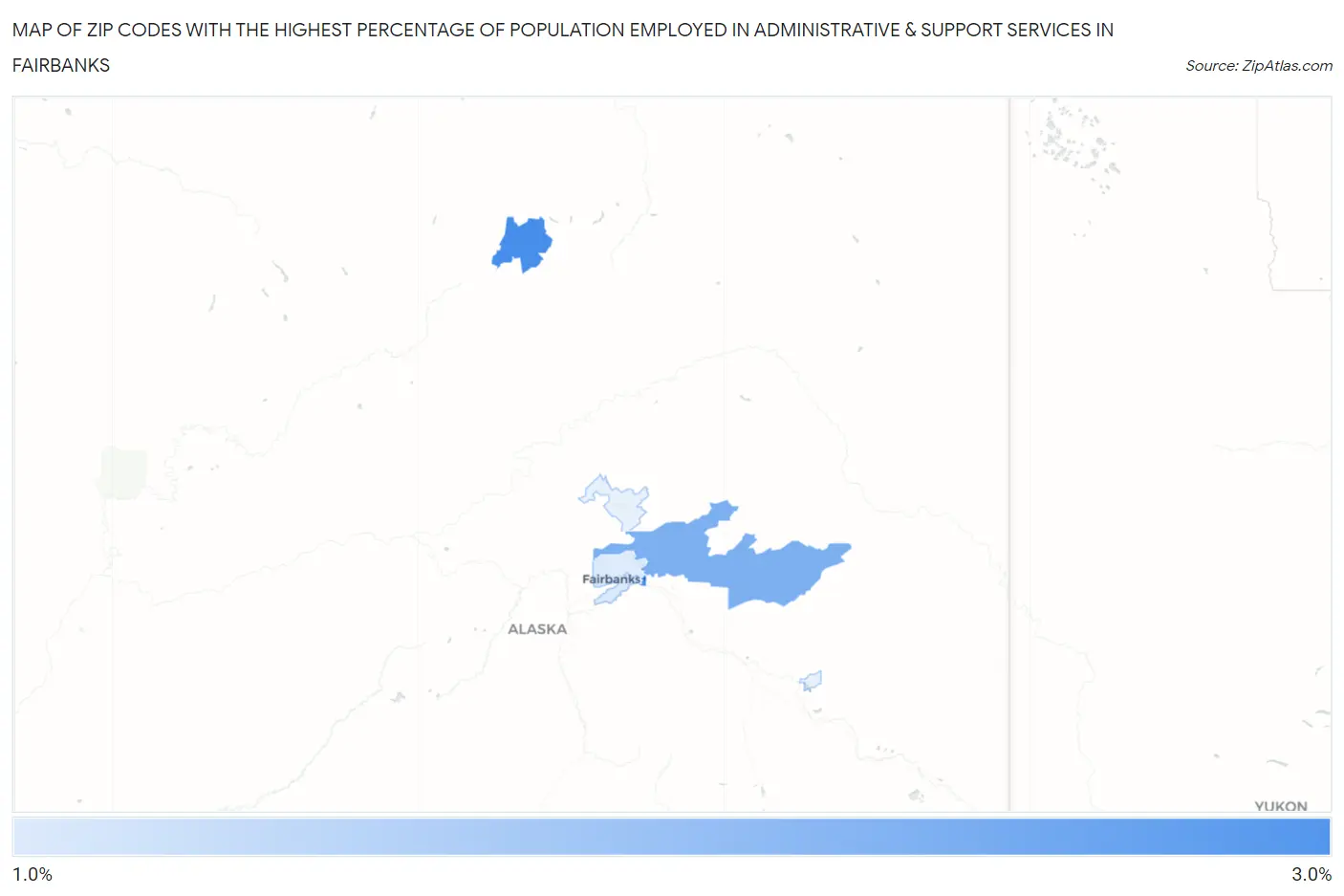 Zip Codes with the Highest Percentage of Population Employed in Administrative & Support Services in Fairbanks Map