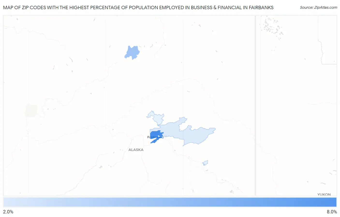 Zip Codes with the Highest Percentage of Population Employed in Business & Financial in Fairbanks Map