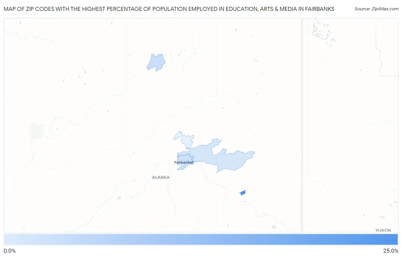 Zip Codes with the Highest Percentage of Population Employed in Education, Arts & Media in Fairbanks Map