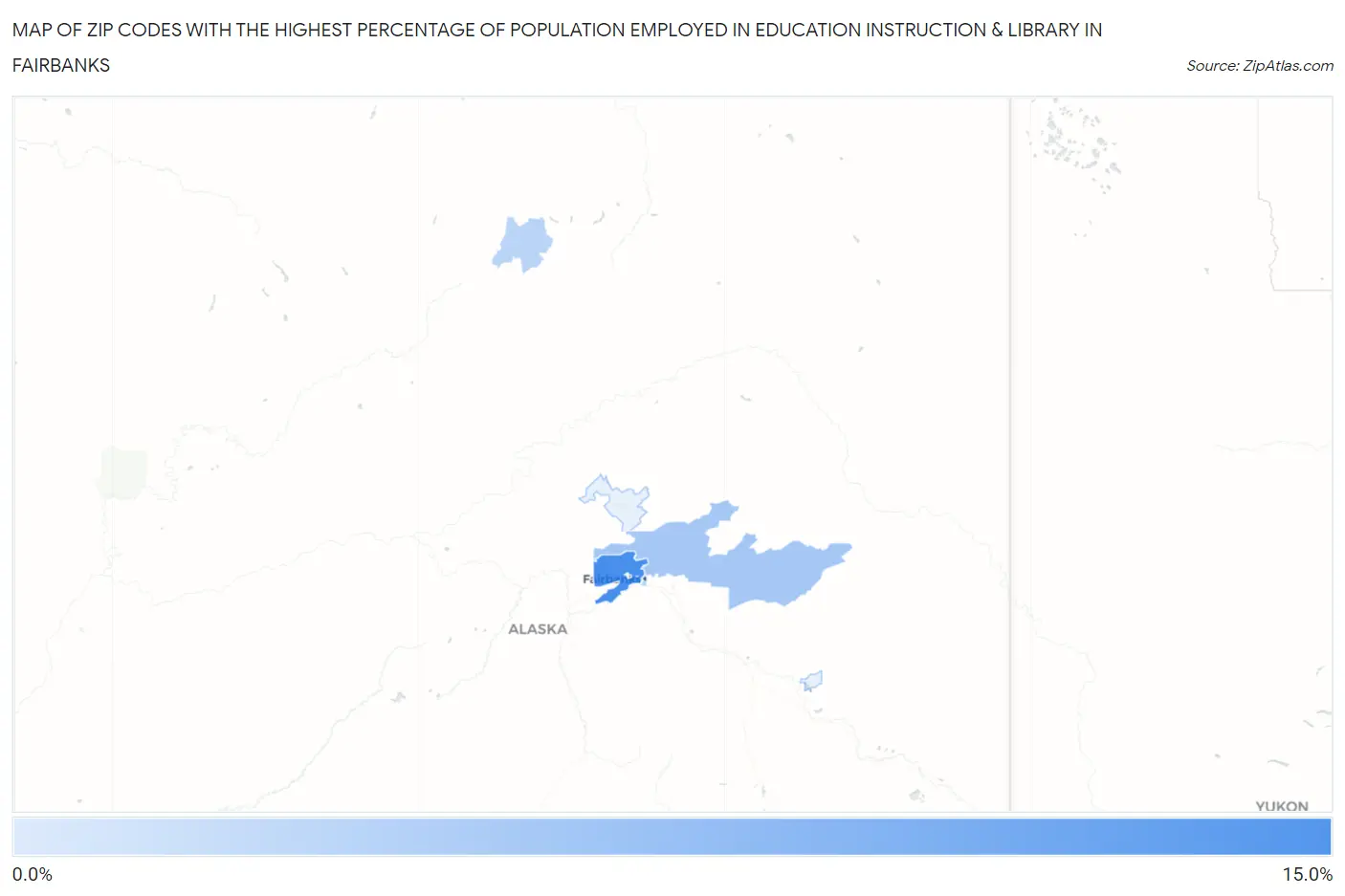 Zip Codes with the Highest Percentage of Population Employed in Education Instruction & Library in Fairbanks Map