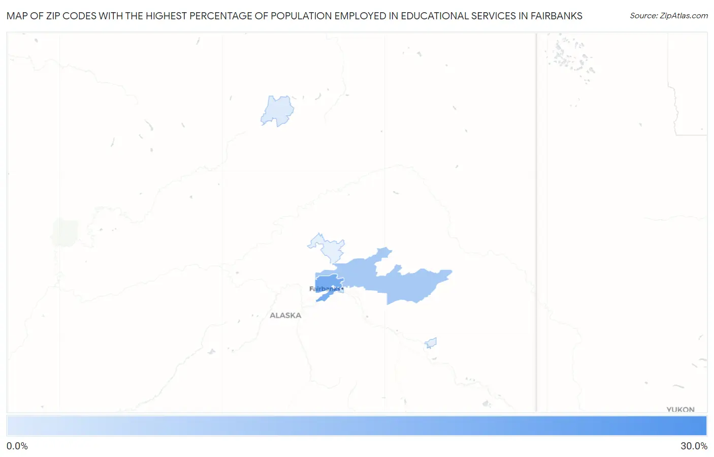 Zip Codes with the Highest Percentage of Population Employed in Educational Services in Fairbanks Map