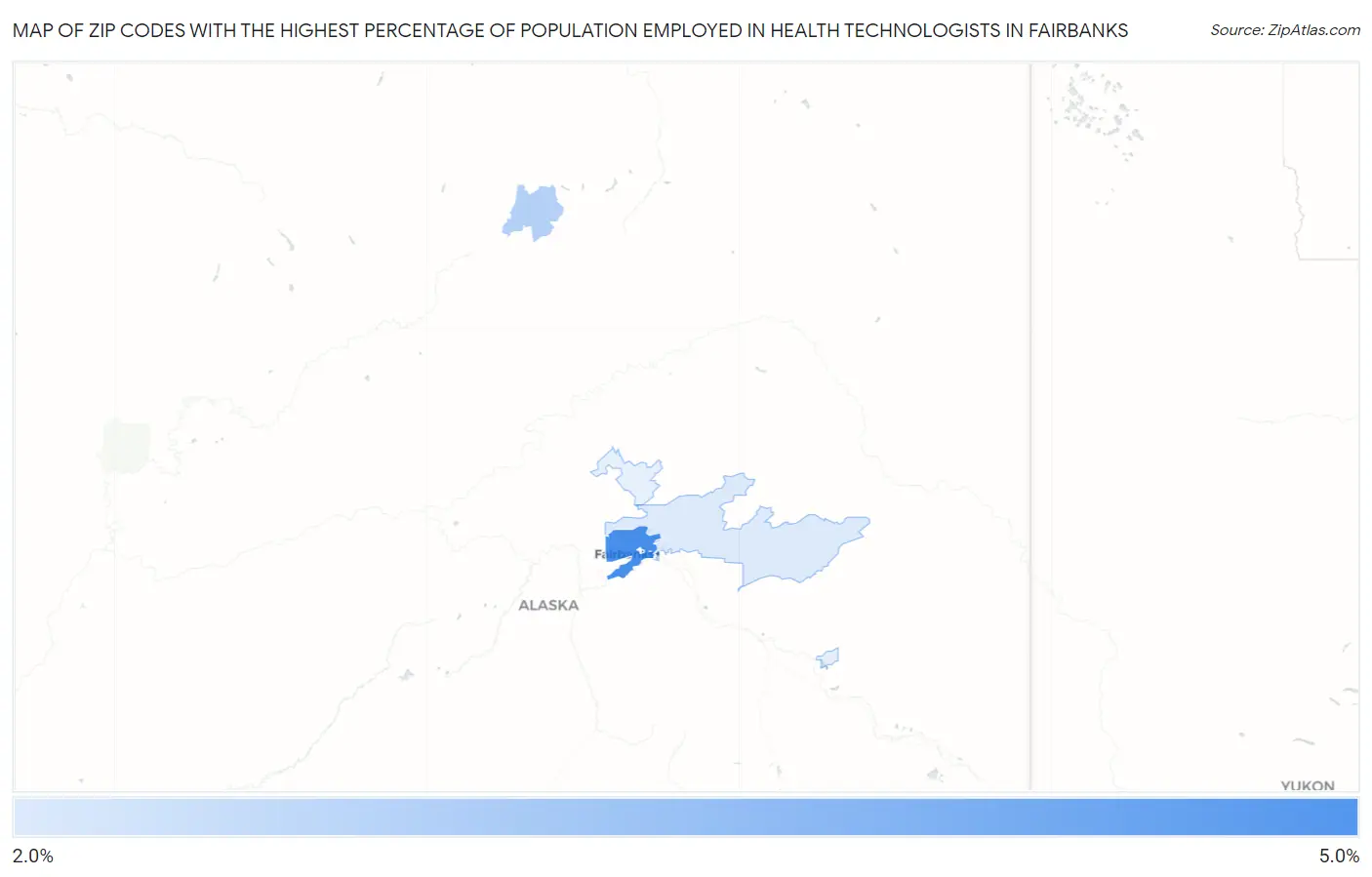 Zip Codes with the Highest Percentage of Population Employed in Health Technologists in Fairbanks Map