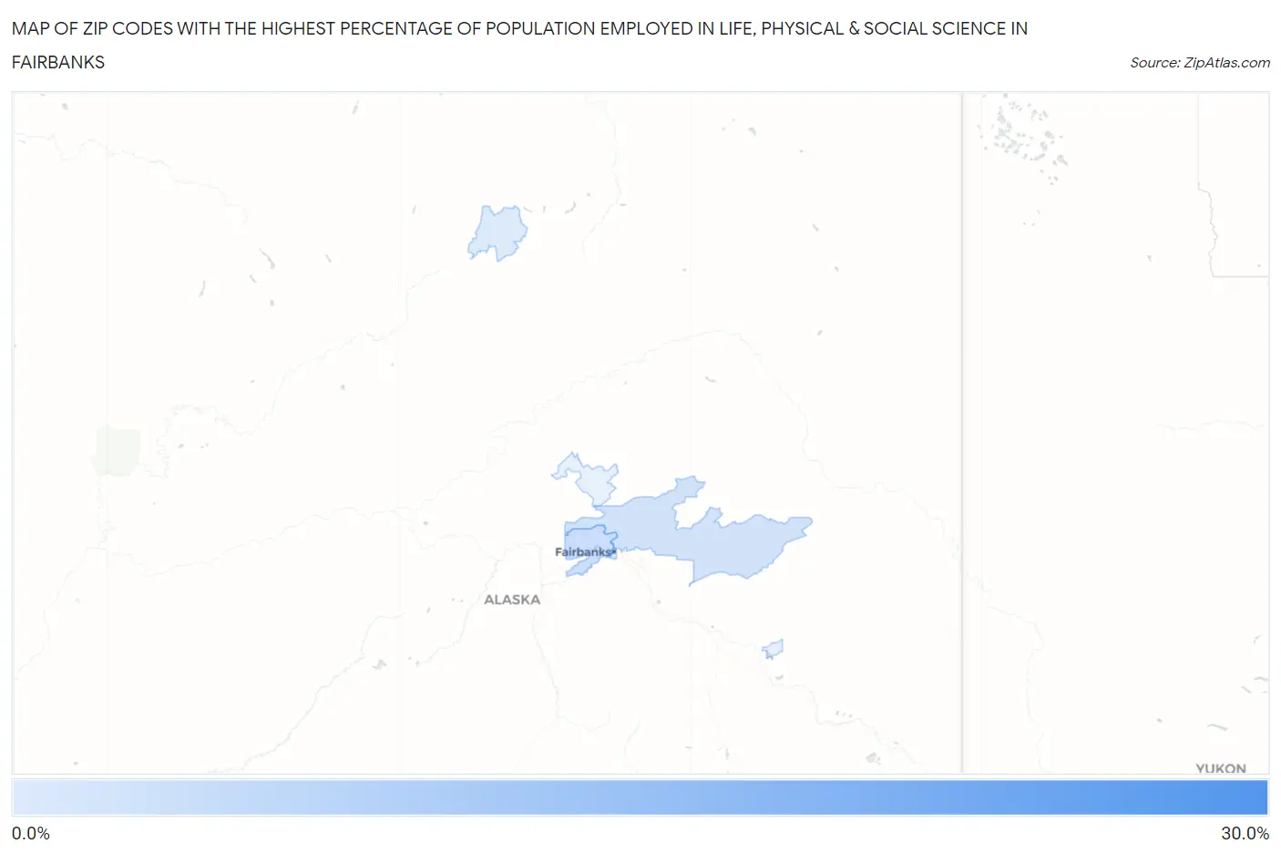 Zip Codes with the Highest Percentage of Population Employed in Life, Physical & Social Science in Fairbanks Map