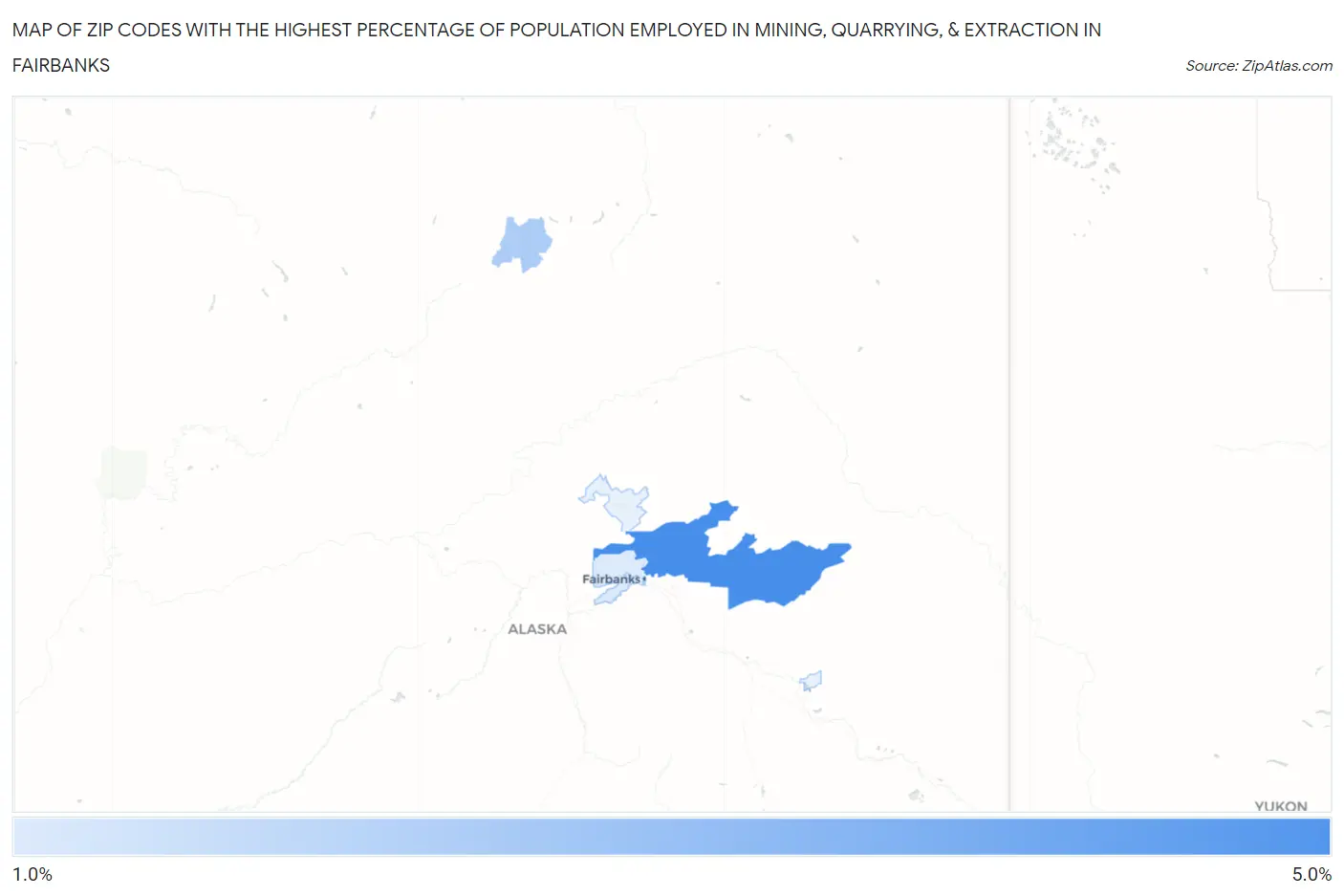 Zip Codes with the Highest Percentage of Population Employed in Mining, Quarrying, & Extraction in Fairbanks Map