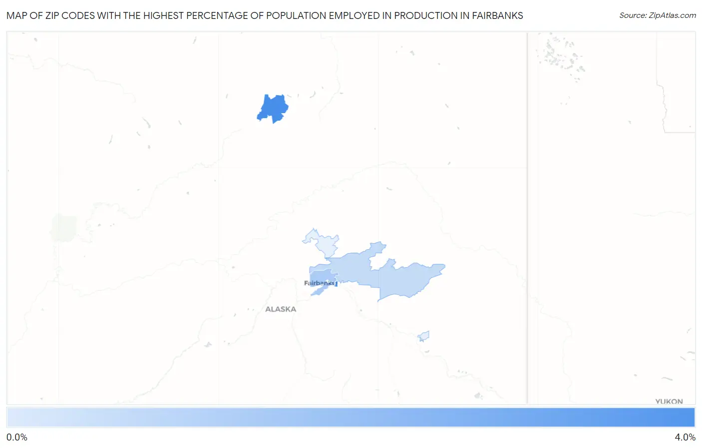 Zip Codes with the Highest Percentage of Population Employed in Production in Fairbanks Map