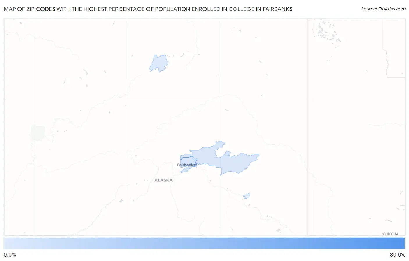 Zip Codes with the Highest Percentage of Population Enrolled in College in Fairbanks Map