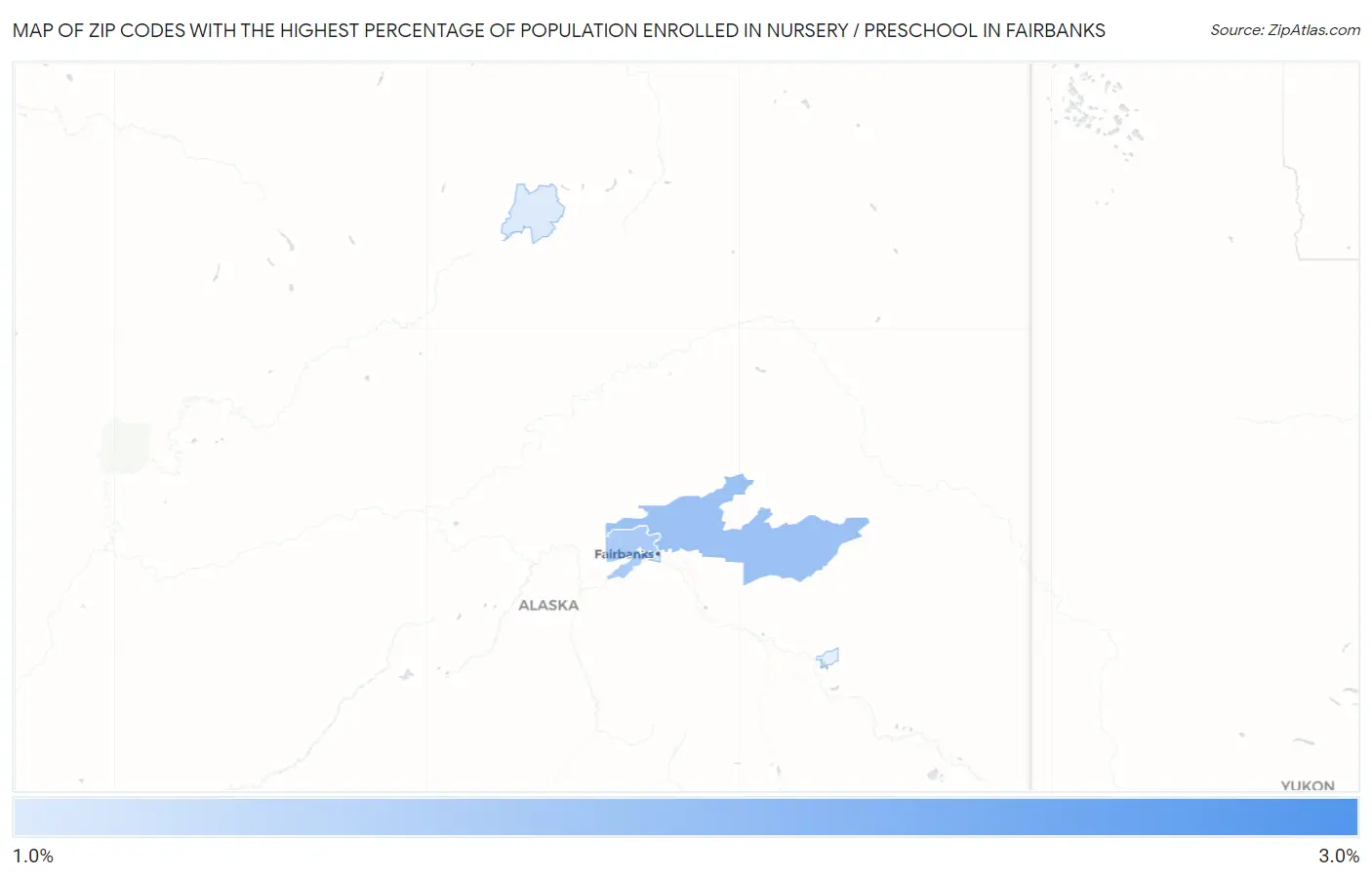 Zip Codes with the Highest Percentage of Population Enrolled in Nursery / Preschool in Fairbanks Map