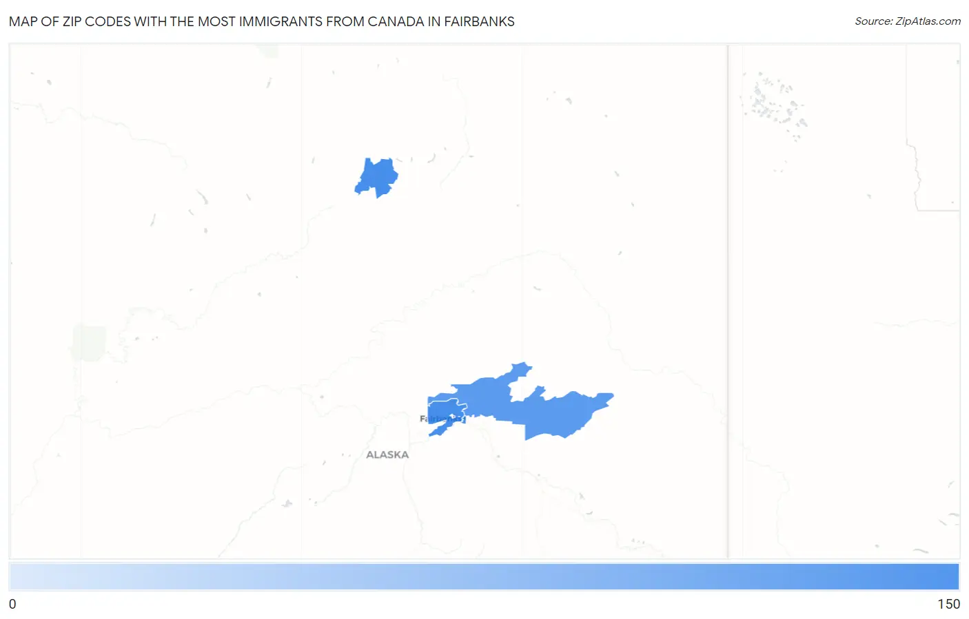 Zip Codes with the Most Immigrants from Canada in Fairbanks Map