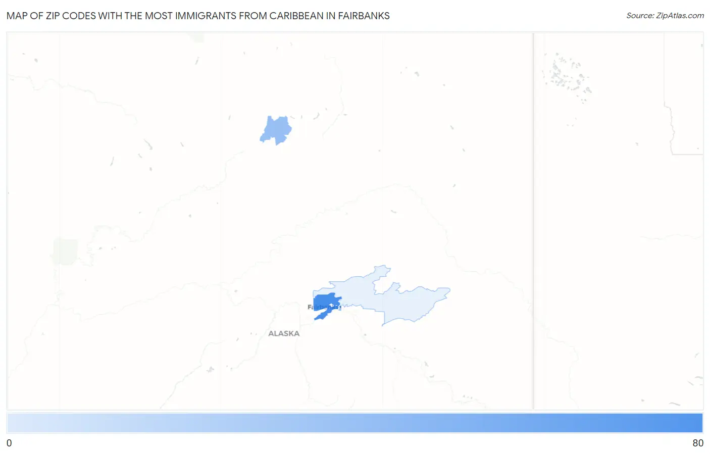 Zip Codes with the Most Immigrants from Caribbean in Fairbanks Map