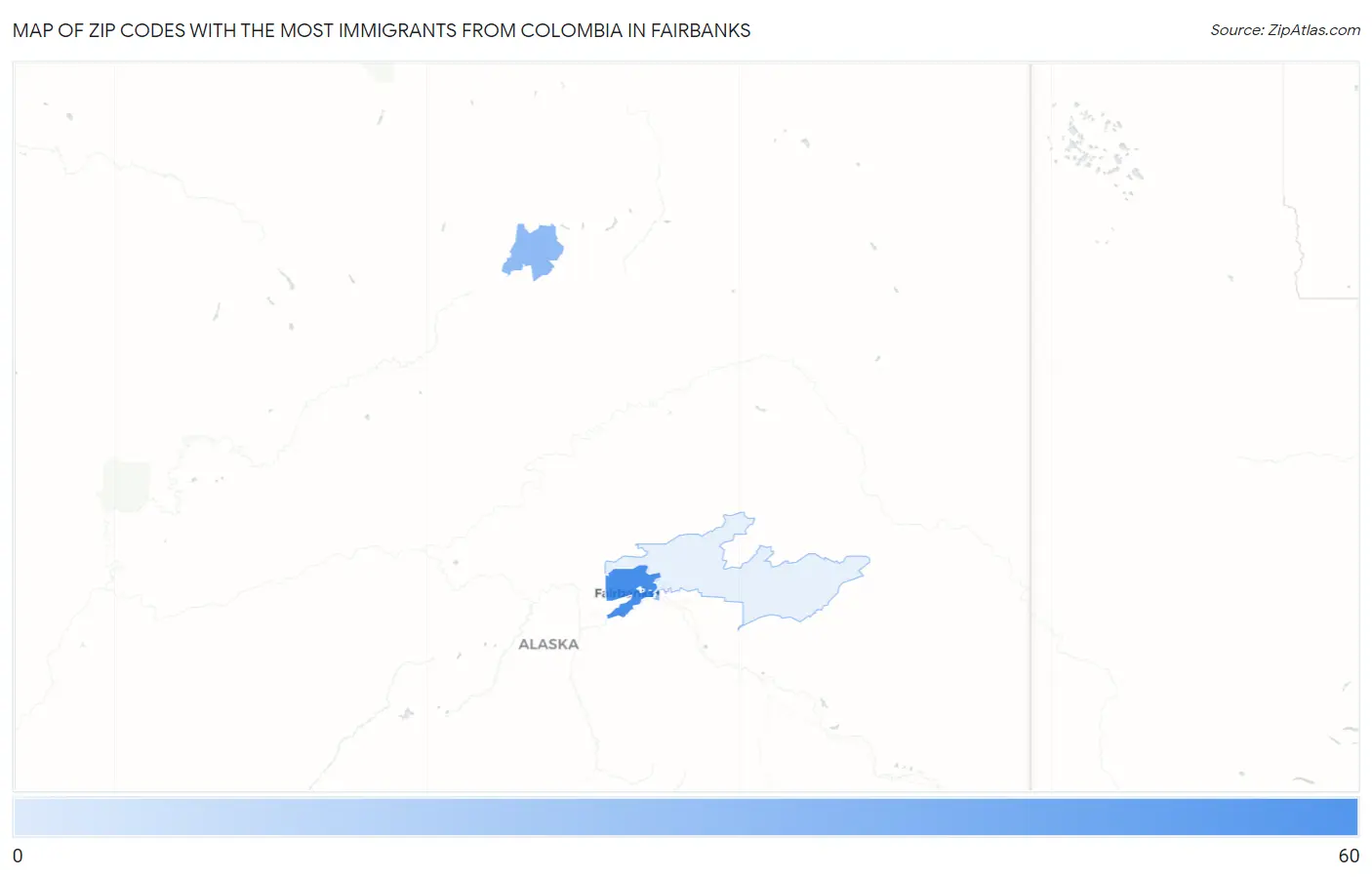 Zip Codes with the Most Immigrants from Colombia in Fairbanks Map