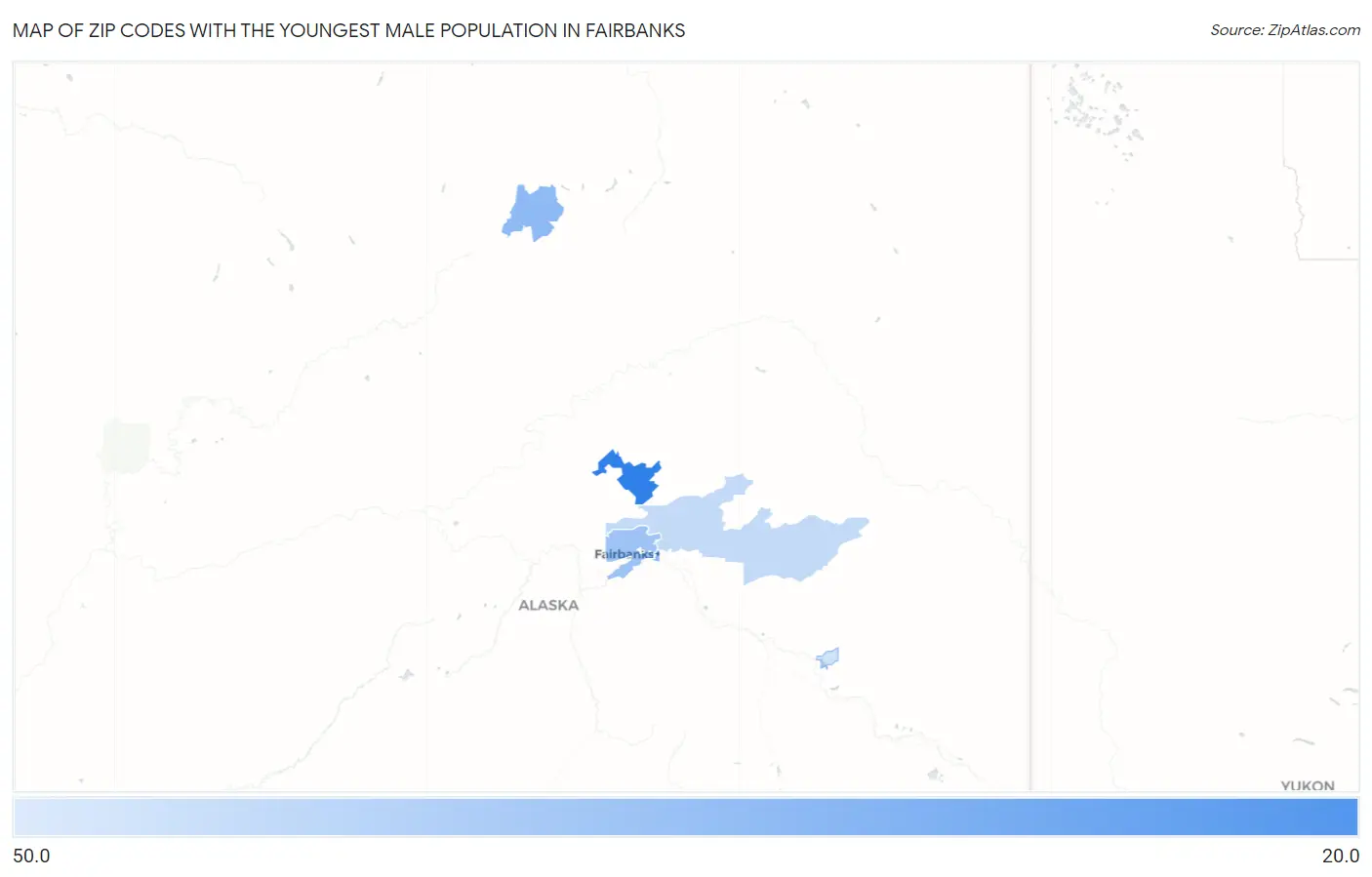 Zip Codes with the Youngest Male Population in Fairbanks Map