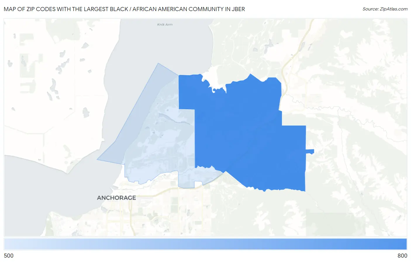 Zip Codes with the Largest Black / African American Community in Jber Map