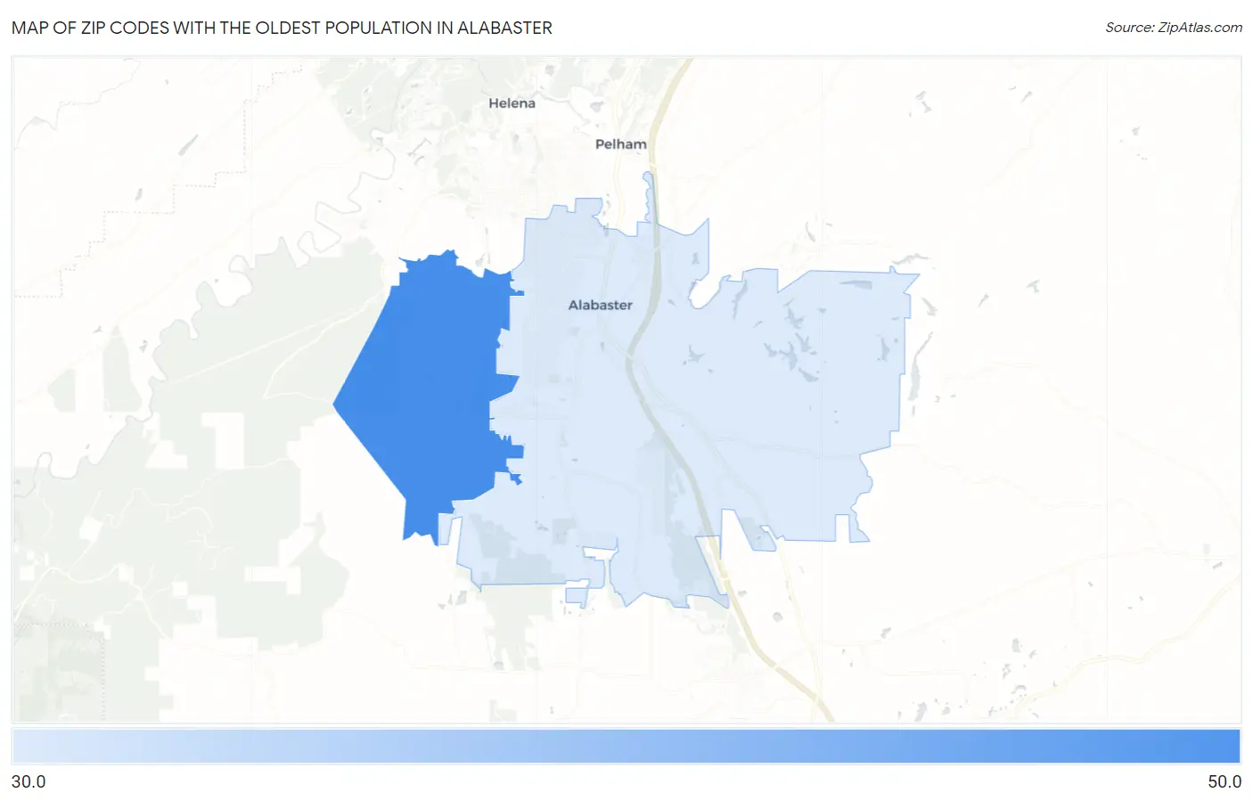 Zip Codes with the Oldest Population in Alabaster Map