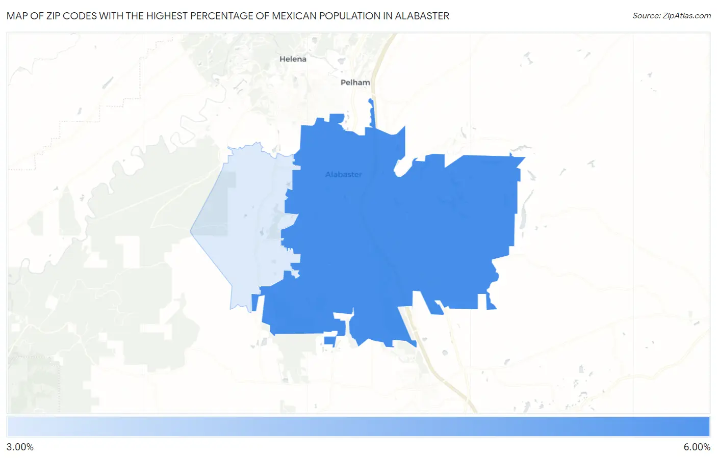 Zip Codes with the Highest Percentage of Mexican Population in Alabaster Map