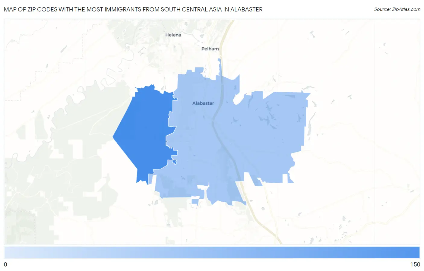 Zip Codes with the Most Immigrants from South Central Asia in Alabaster Map