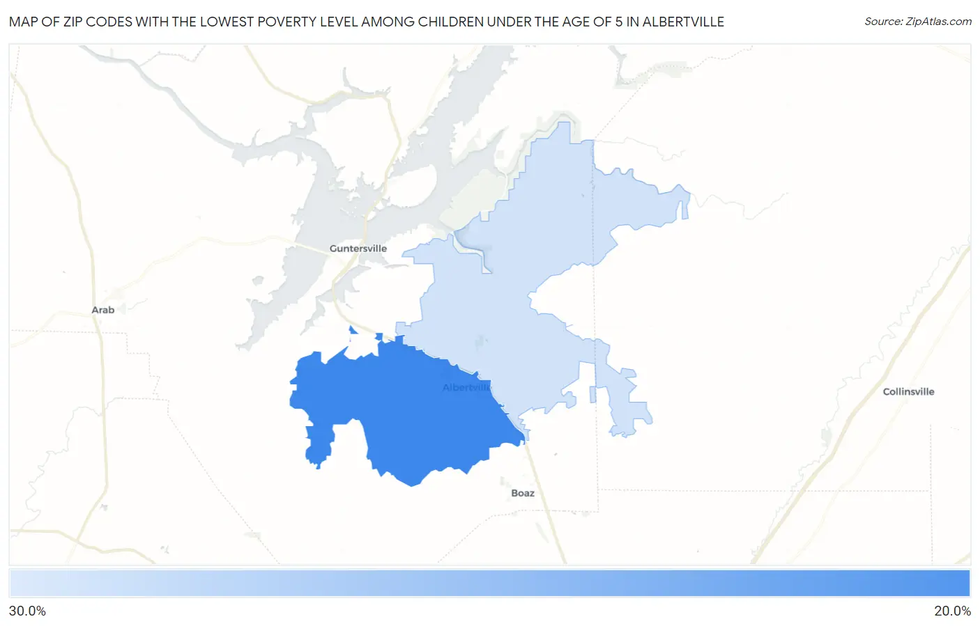 Zip Codes with the Lowest Poverty Level Among Children Under the Age of 5 in Albertville Map