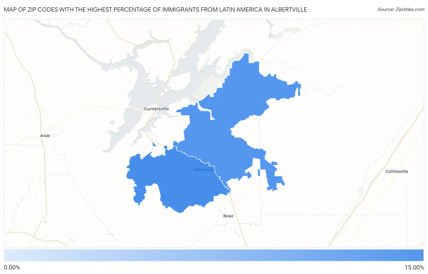 Zip Codes with the Highest Percentage of Immigrants from Latin America in Albertville Map