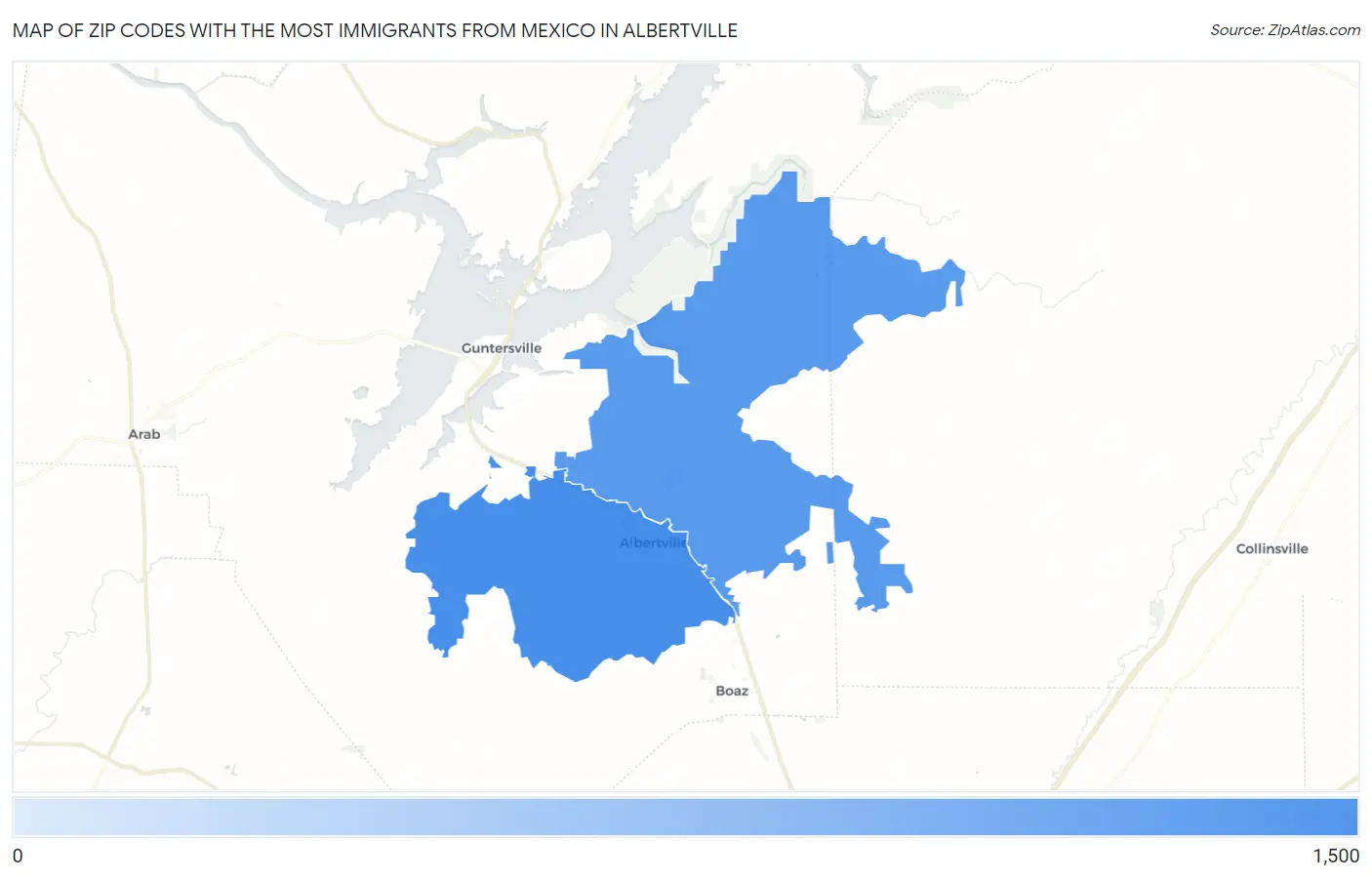 Zip Codes with the Most Immigrants from Mexico in Albertville Map