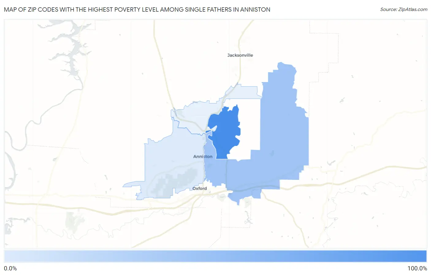 Zip Codes with the Highest Poverty Level Among Single Fathers in Anniston Map