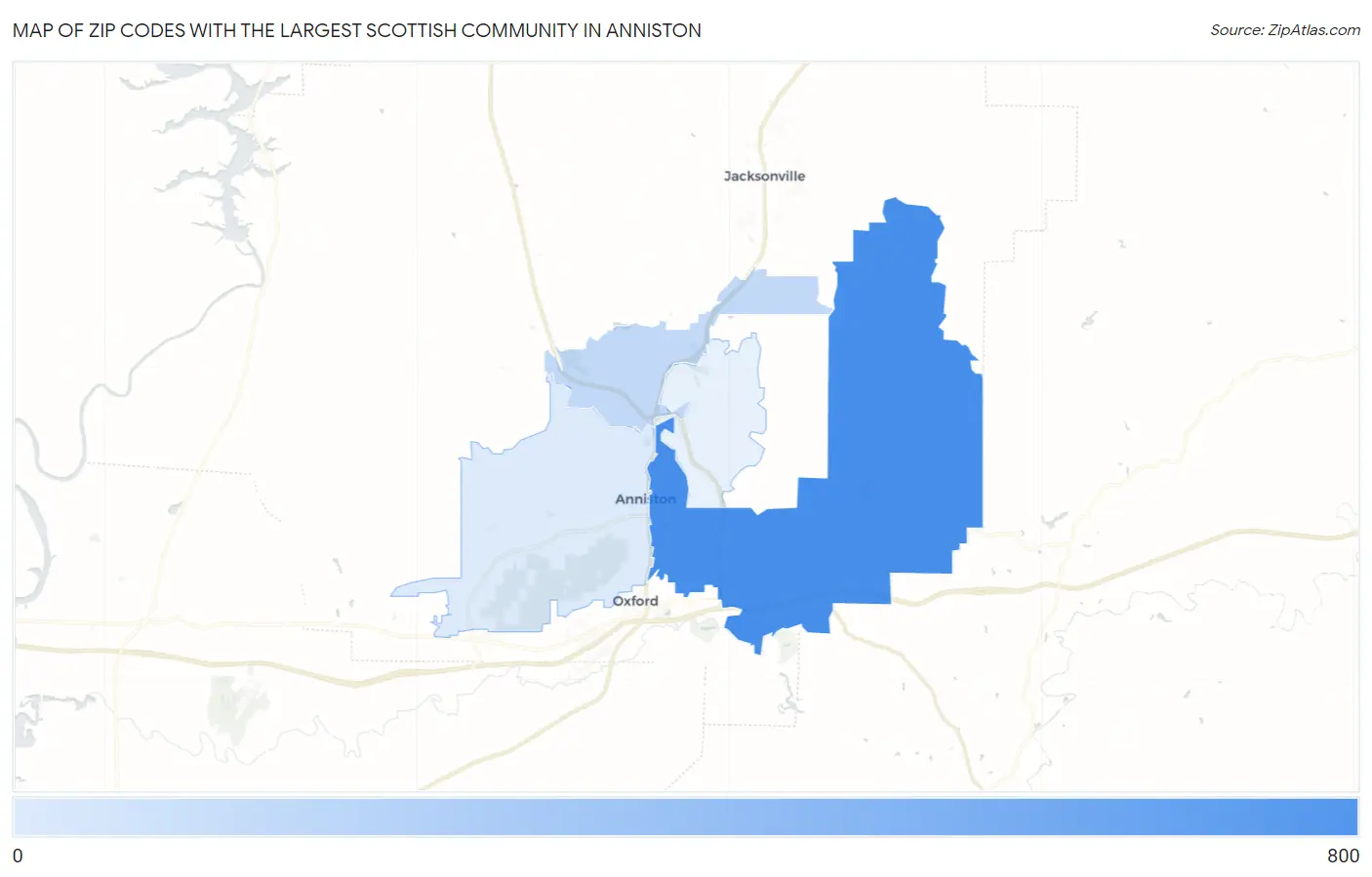 Zip Codes with the Largest Scottish Community in Anniston Map