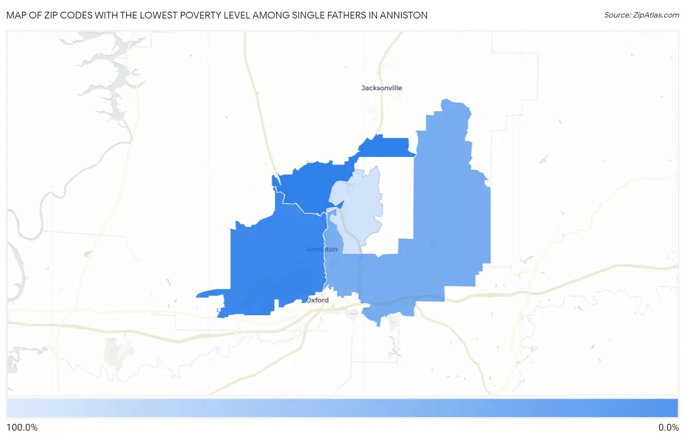 Zip Codes with the Lowest Poverty Level Among Single Fathers in Anniston Map