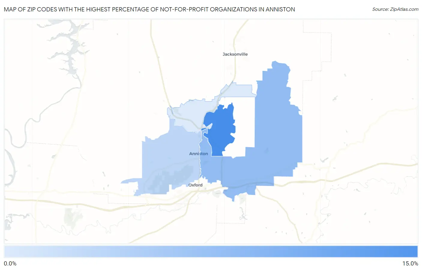 Zip Codes with the Highest Percentage of Not-for-profit Organizations in Anniston Map
