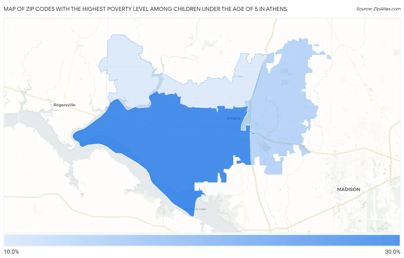 Zip Codes with the Highest Poverty Level Among Children Under the Age of 5 in Athens Map