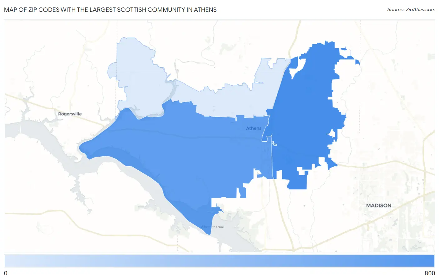 Zip Codes with the Largest Scottish Community in Athens Map