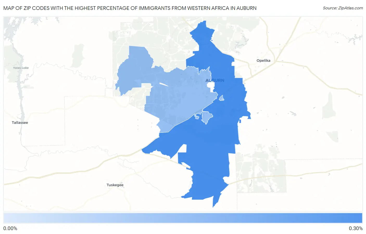 Zip Codes with the Highest Percentage of Immigrants from Western Africa in Auburn Map