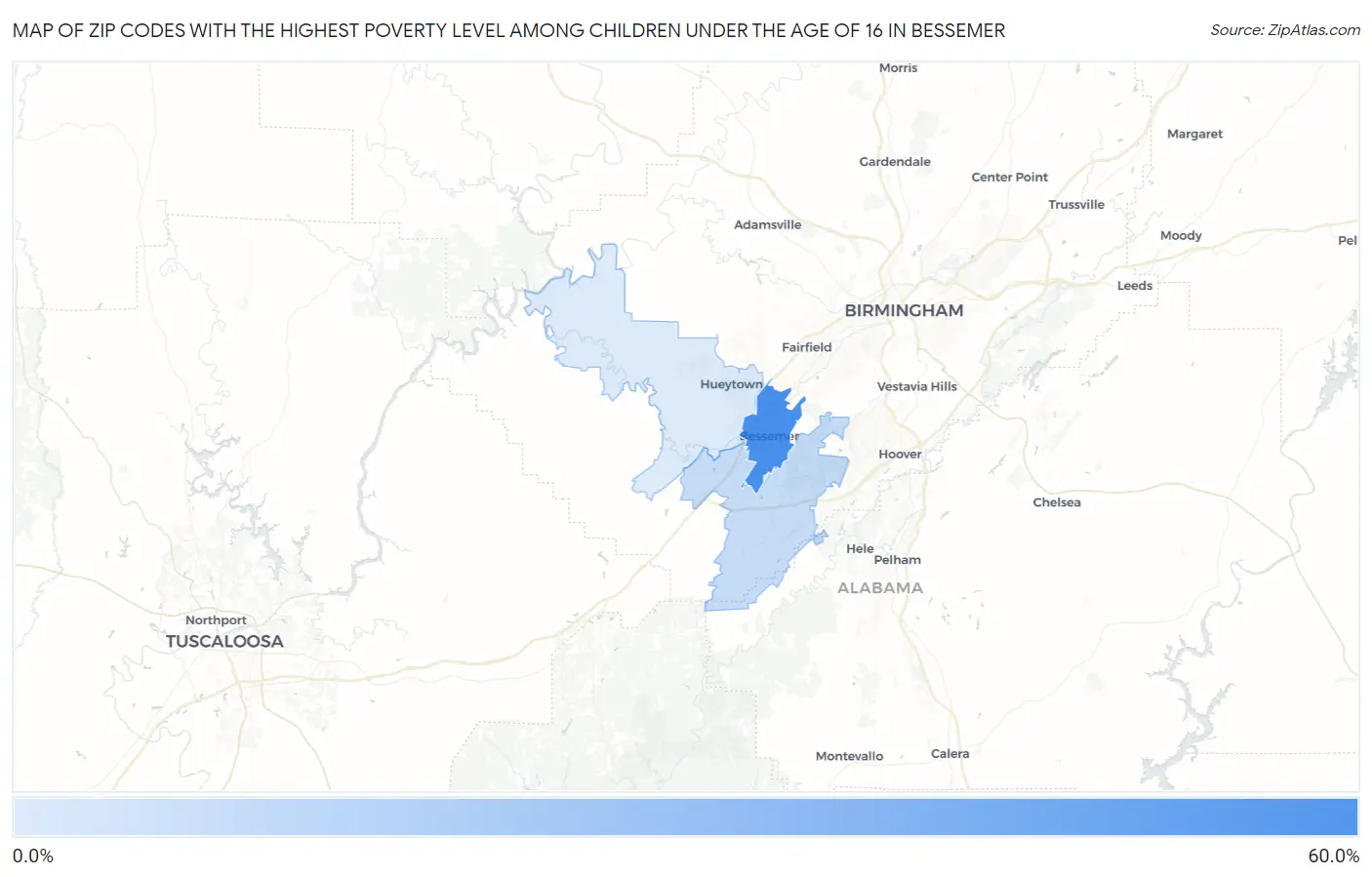 Zip Codes with the Highest Poverty Level Among Children Under the Age of 16 in Bessemer Map