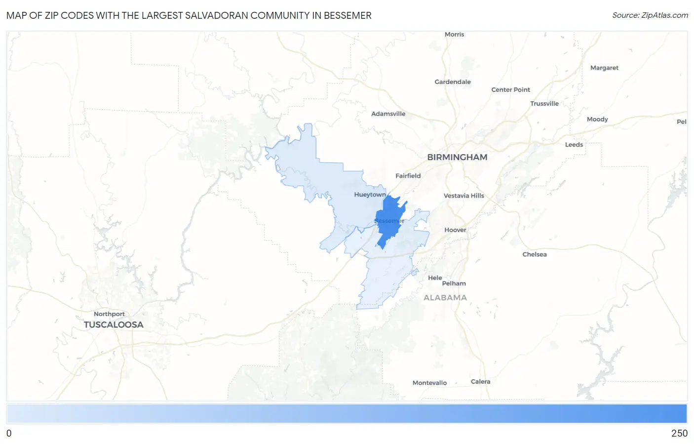 Zip Codes with the Largest Salvadoran Community in Bessemer Map