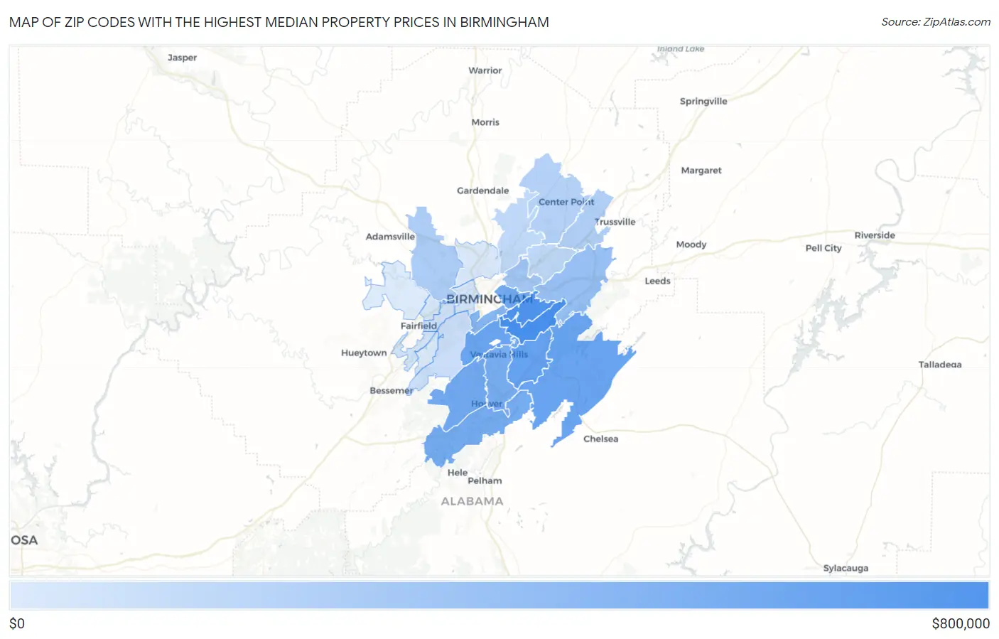 Zip Codes with the Highest Median Property Prices in Birmingham Map