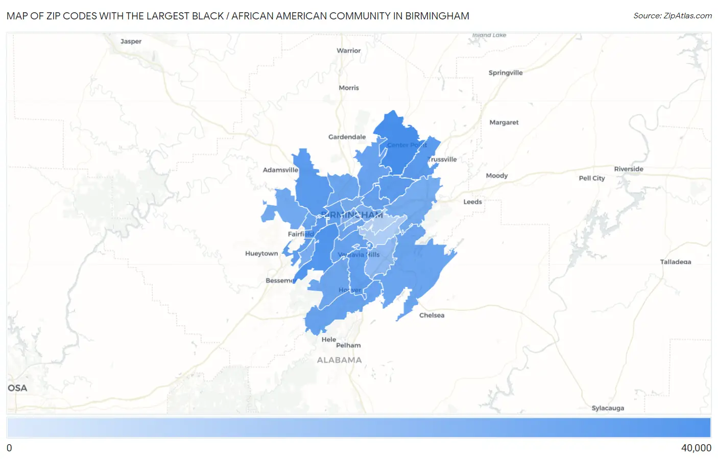 Zip Codes with the Largest Black / African American Community in Birmingham Map
