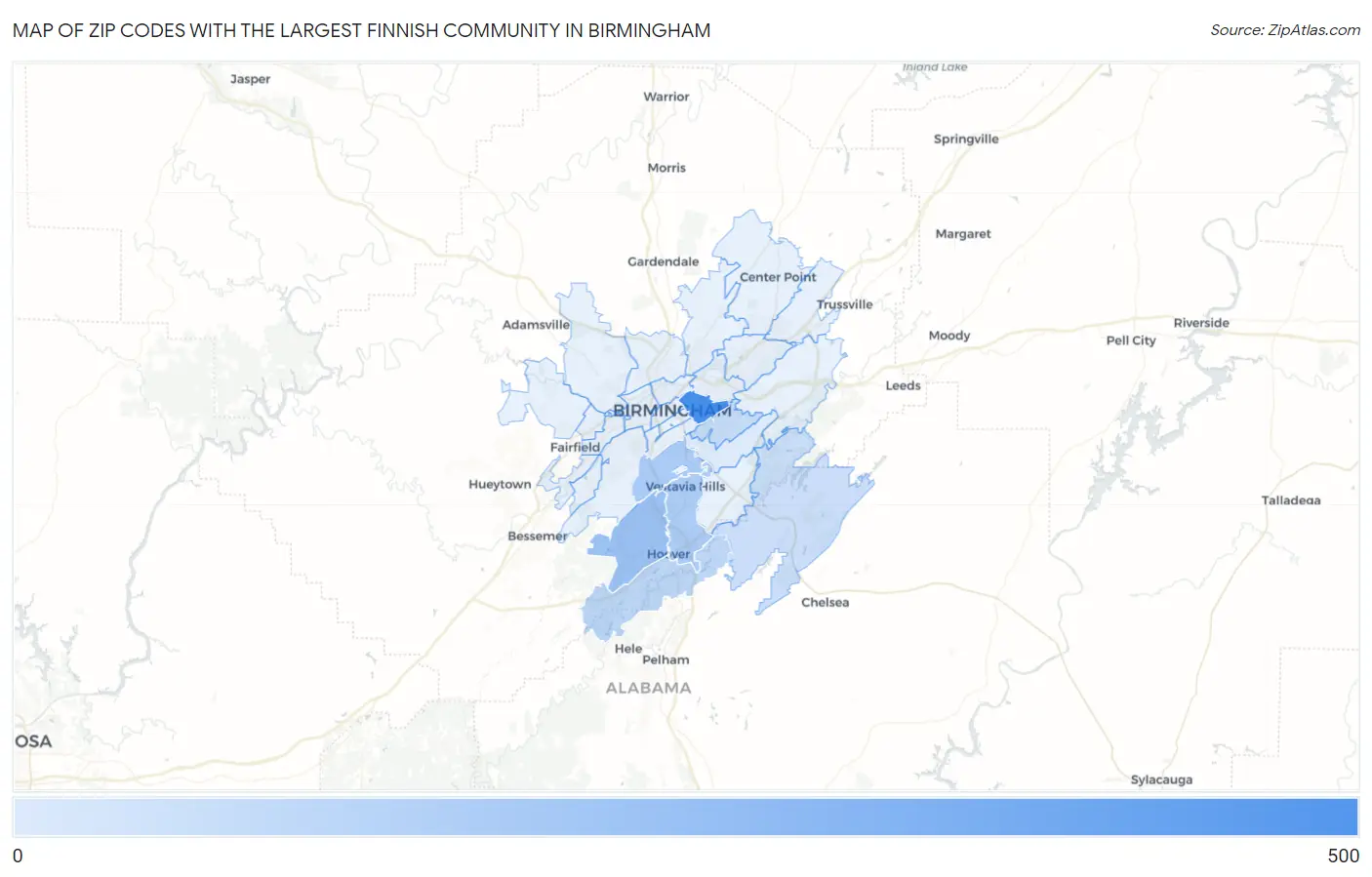 Zip Codes with the Largest Finnish Community in Birmingham Map