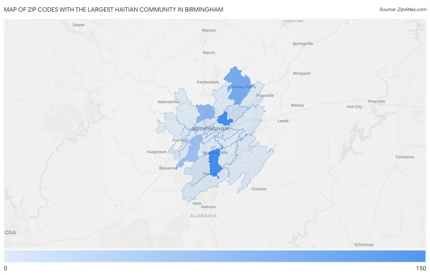 Zip Codes with the Largest Haitian Community in Birmingham Map