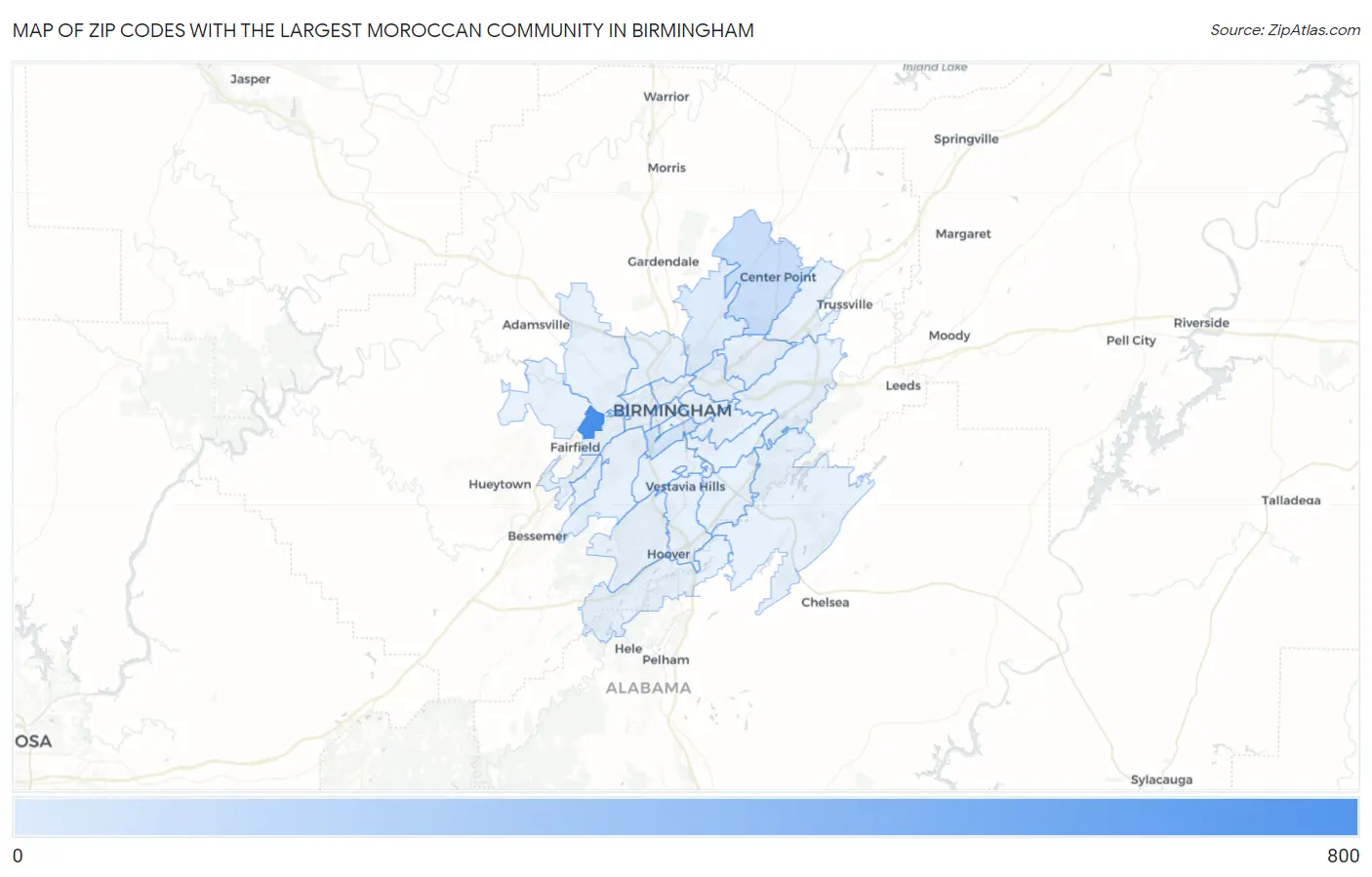 Zip Codes with the Largest Moroccan Community in Birmingham Map