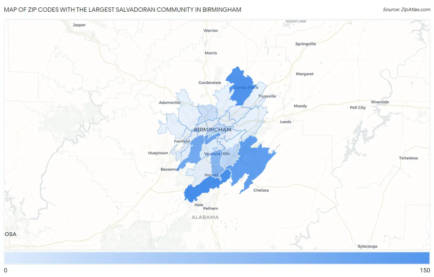 Zip Codes with the Largest Salvadoran Community in Birmingham Map