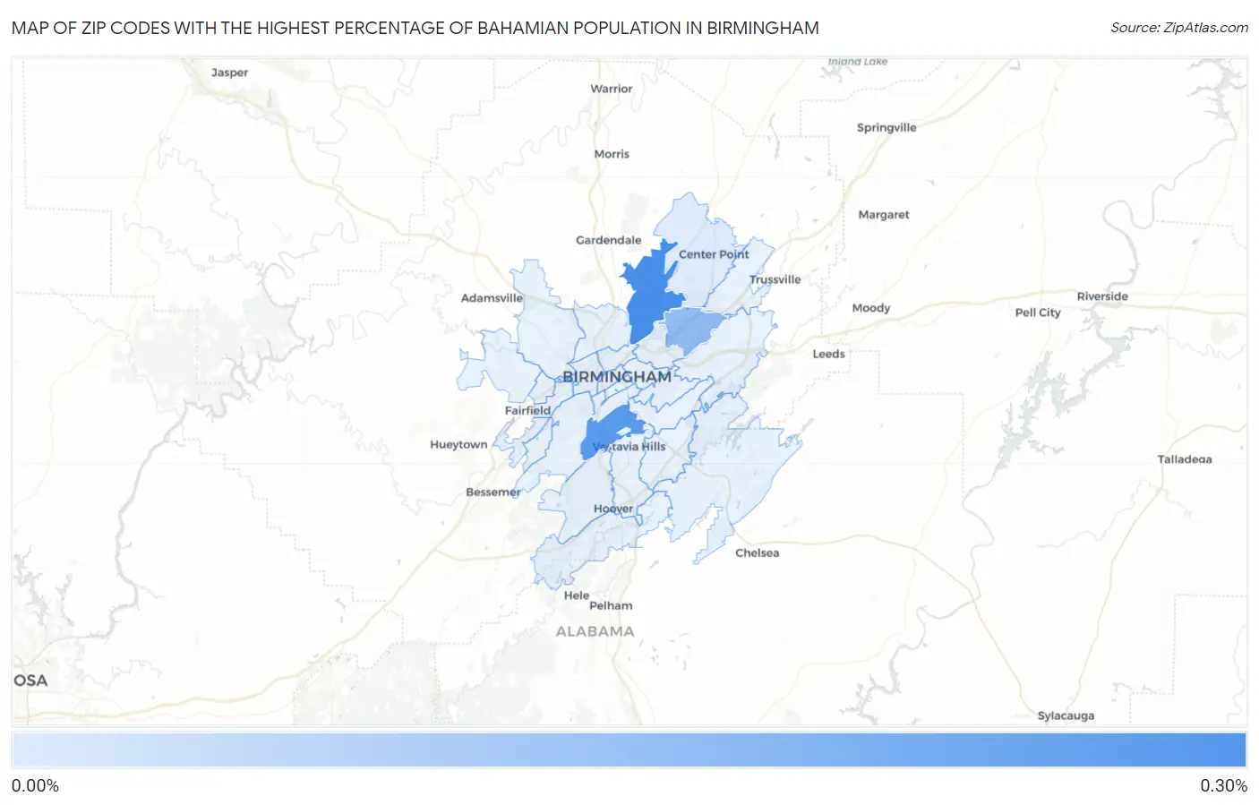 Zip Codes with the Highest Percentage of Bahamian Population in Birmingham Map