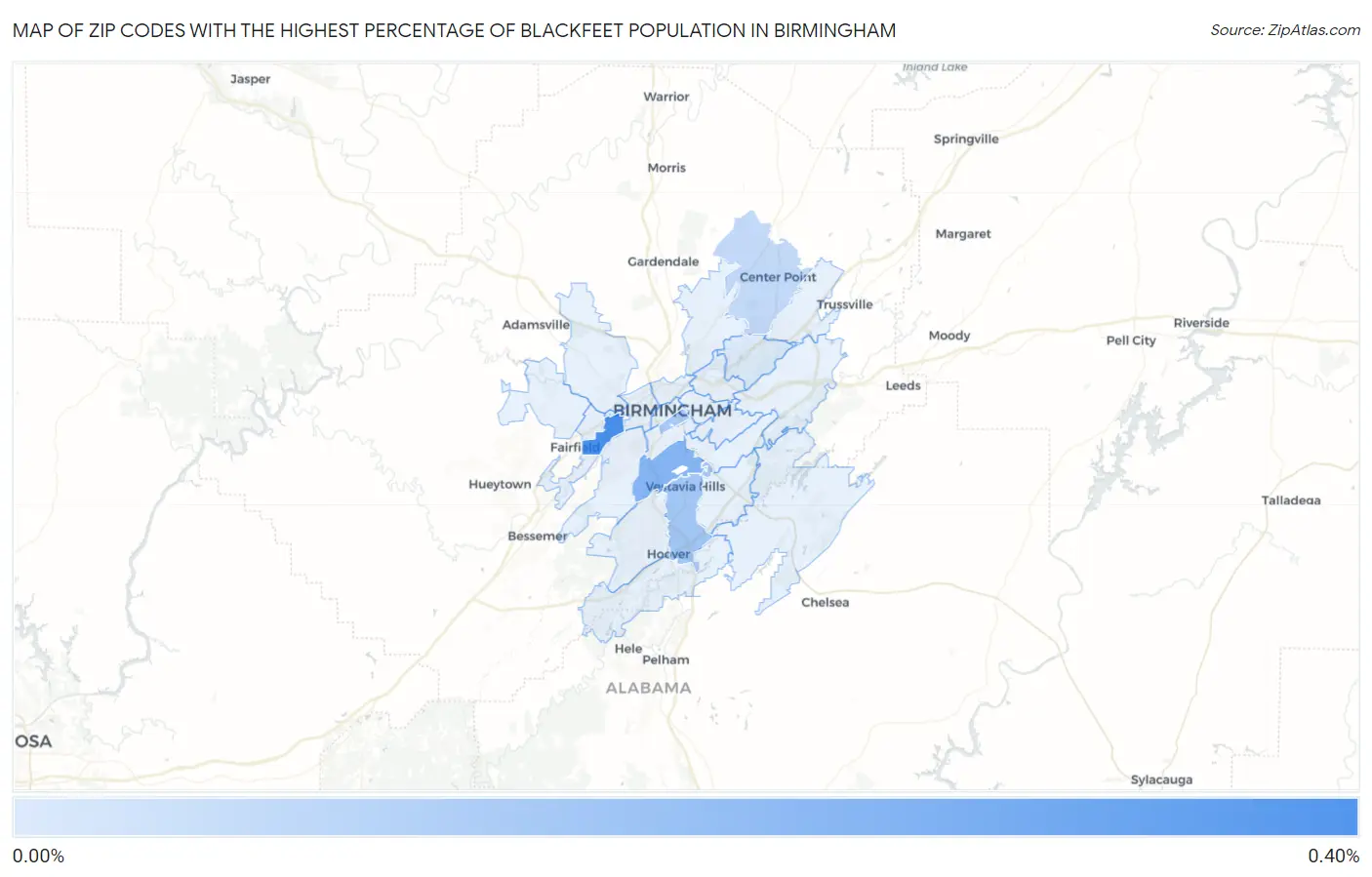 Zip Codes with the Highest Percentage of Blackfeet Population in Birmingham Map