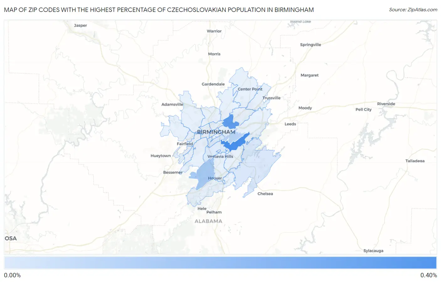 Zip Codes with the Highest Percentage of Czechoslovakian Population in Birmingham Map
