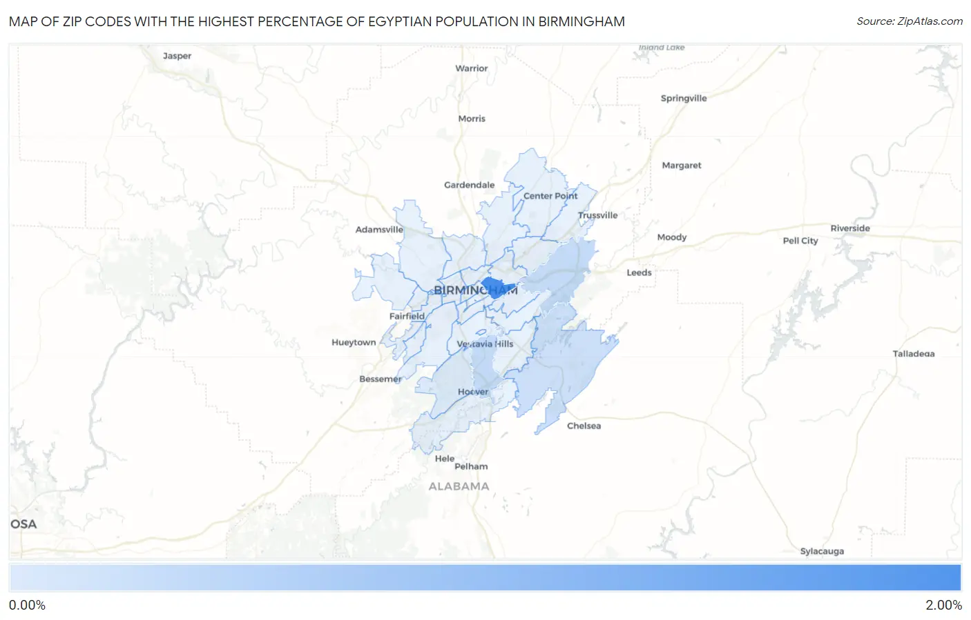 Zip Codes with the Highest Percentage of Egyptian Population in Birmingham Map