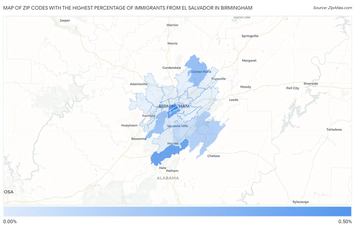 Zip Codes with the Highest Percentage of Immigrants from El Salvador in Birmingham Map