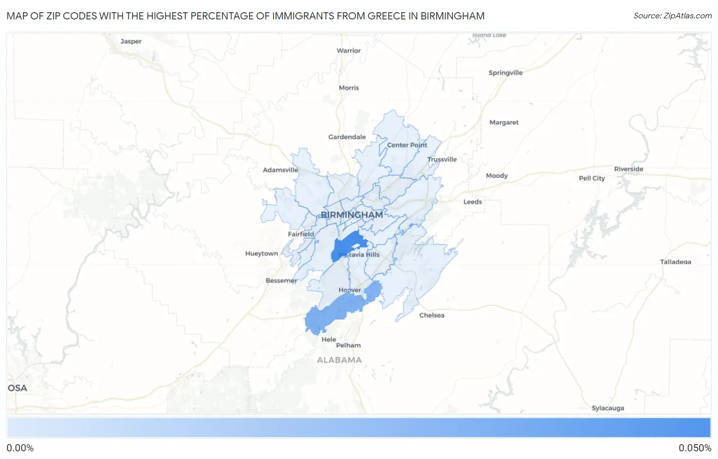 Zip Codes with the Highest Percentage of Immigrants from Greece in Birmingham Map