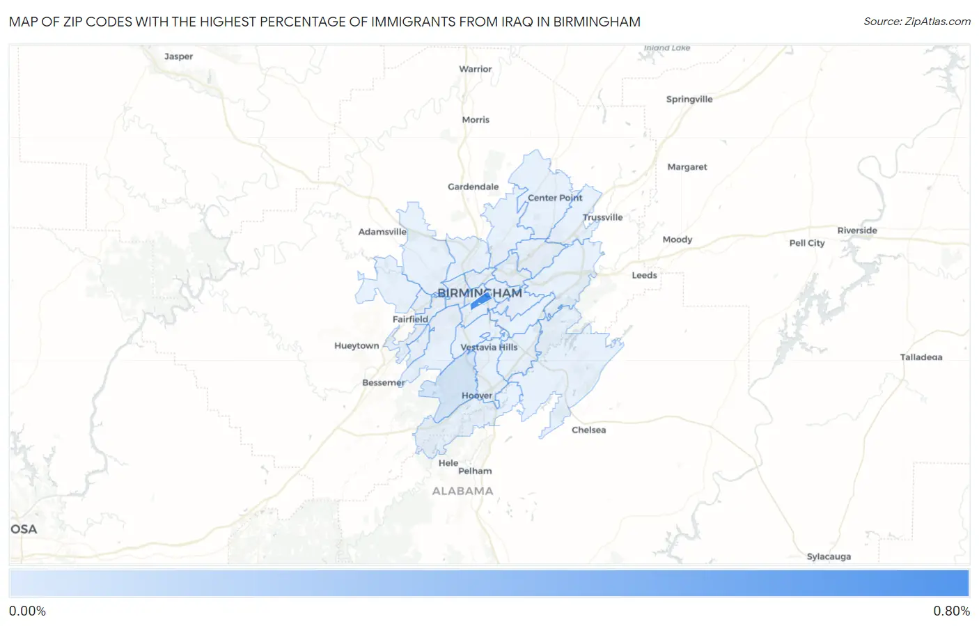 Zip Codes with the Highest Percentage of Immigrants from Iraq in Birmingham Map
