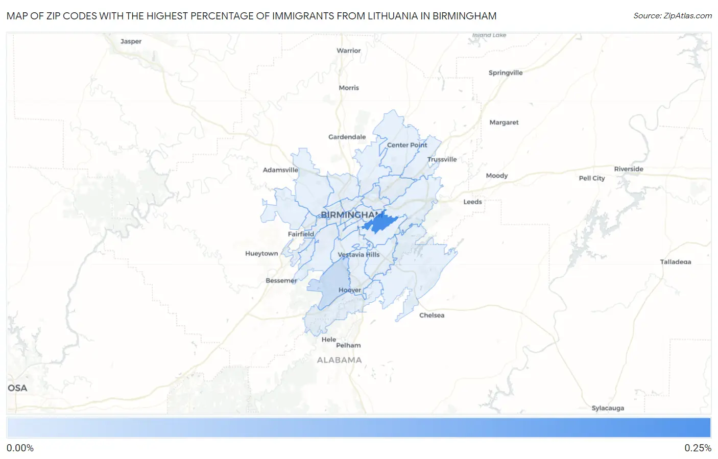 Zip Codes with the Highest Percentage of Immigrants from Lithuania in Birmingham Map