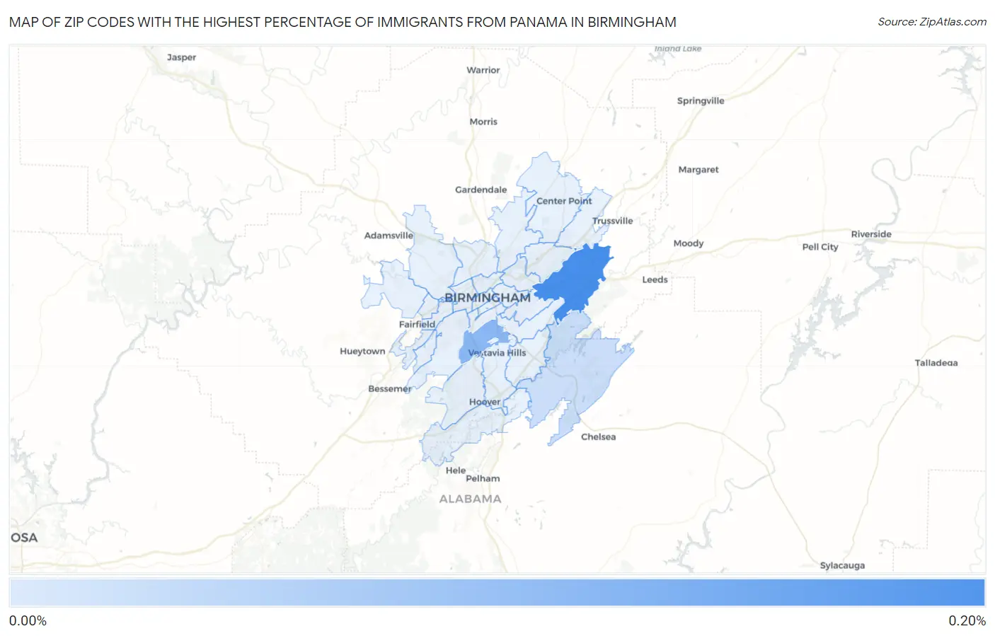 Zip Codes with the Highest Percentage of Immigrants from Panama in Birmingham Map