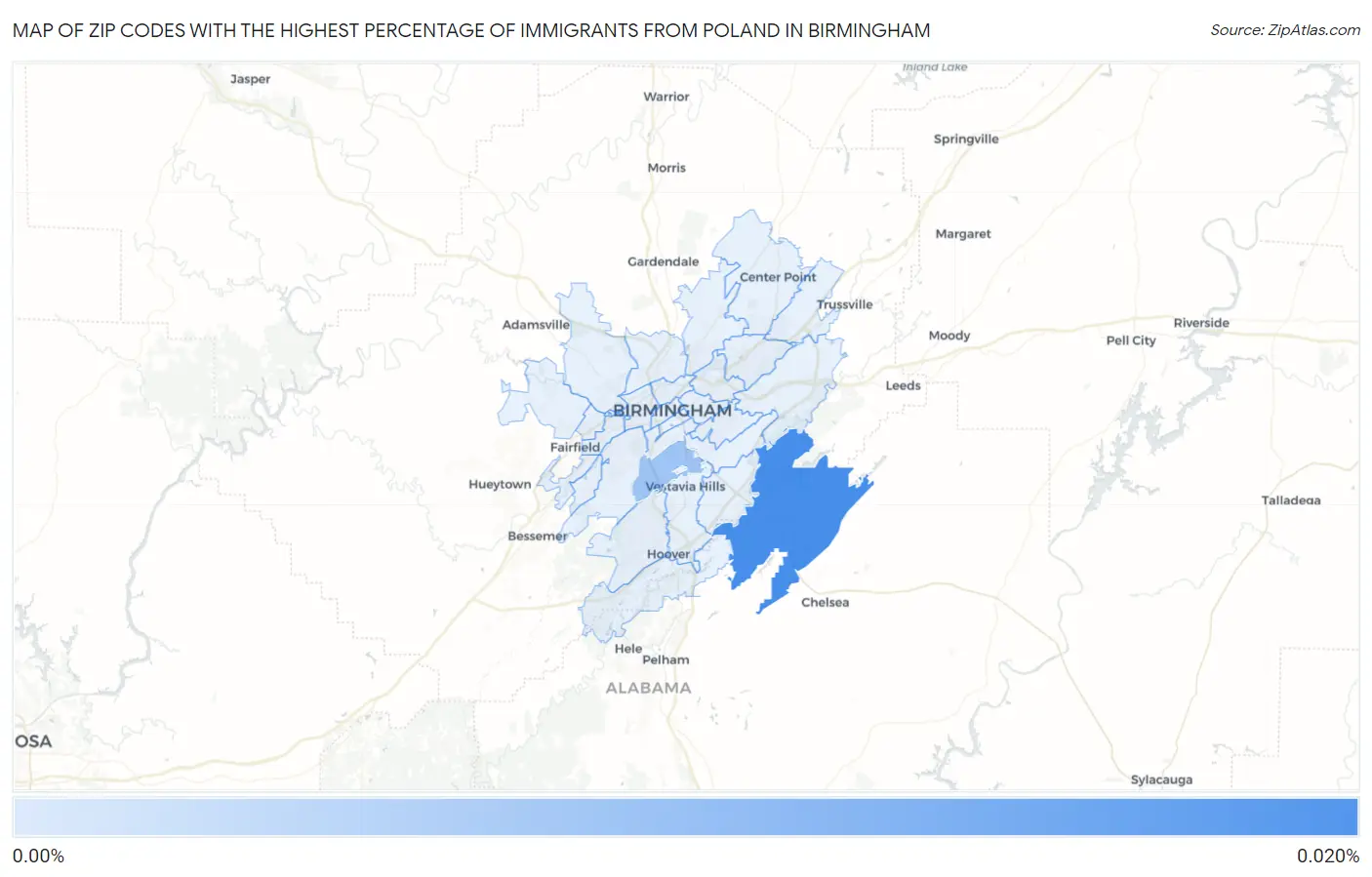 Zip Codes with the Highest Percentage of Immigrants from Poland in Birmingham Map