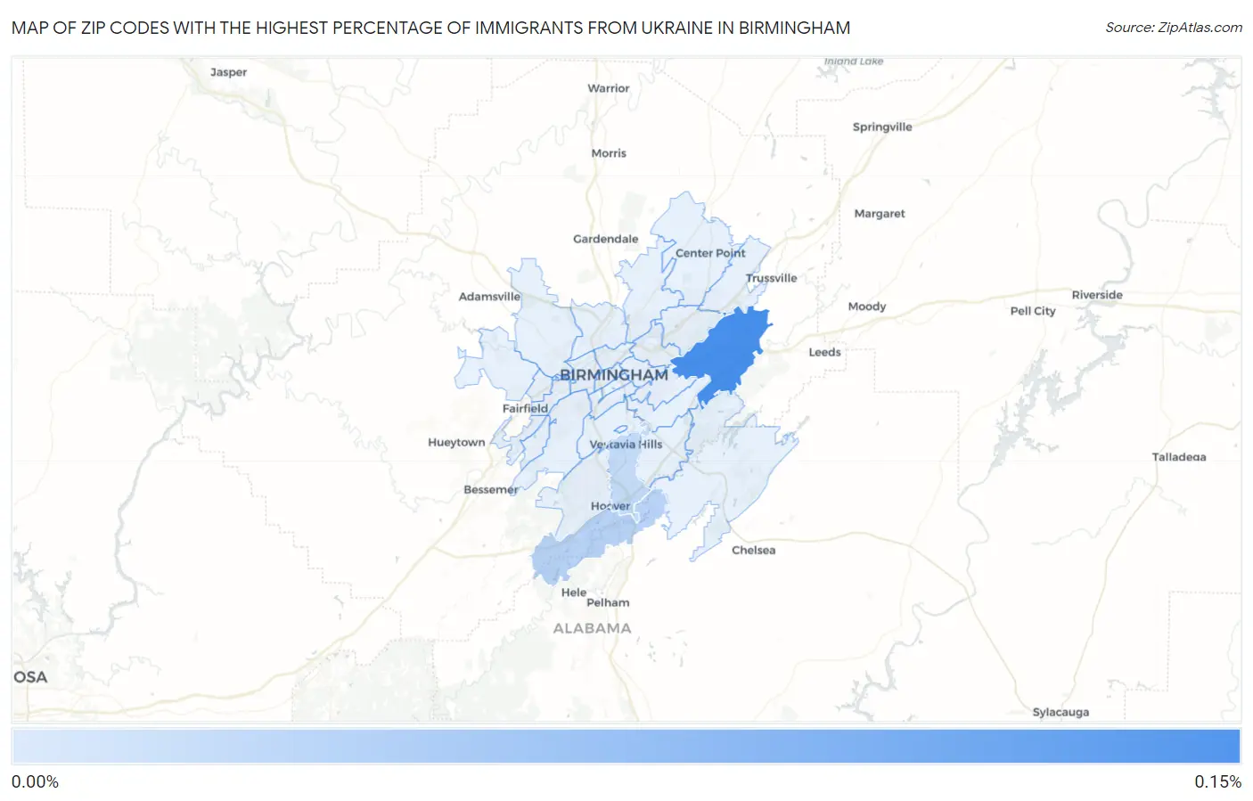 Zip Codes with the Highest Percentage of Immigrants from Ukraine in Birmingham Map